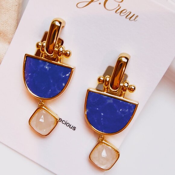 J.CREW GOBLET STONE DROP EARRINGS BLUE - Picture 1 of 9